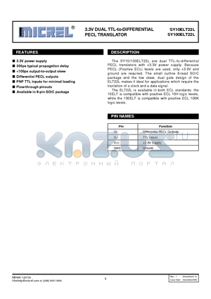 SY100ELT22LZC datasheet - 3.3V DUAL TTL-to-DIFFERENTIAL PECL TRANSLATOR