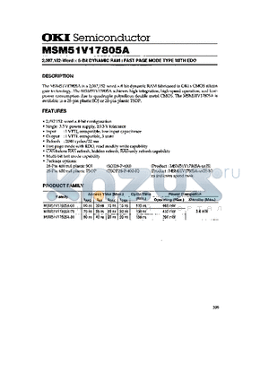 MSM51V17805A datasheet - 2,097,152-Word x 8-Bit DYNAMIC RAM : FAST PAGE MODE TYPE WITH EDO