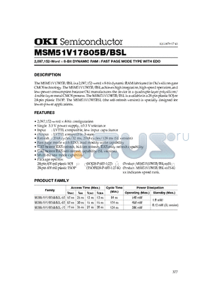 MSM51V17805B datasheet - 2,097,152-Word x 8-Bit DYNAMIC RAM : FAST PAGE MODE TYPE WITH EDO