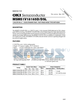 MSM51V18165D datasheet - 1,048,576-Word x 16-Bit DYNAMIC RAM : FAST PAGE MODE TYPE WITH EDO