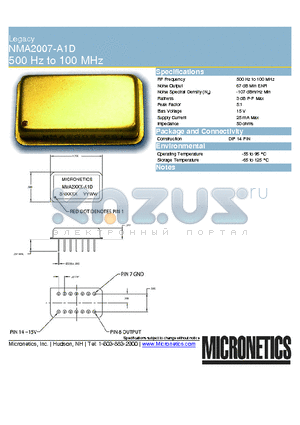 NMA2007-A1D datasheet - Legacy 500 Hz to 100 MHz