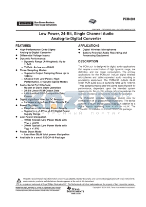 PCM4201PW datasheet - Low Power, 24-Bit, Single Channel Audio Analog-to-Digital Converter