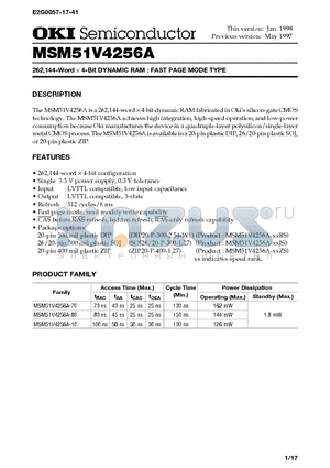 MSM51V4256A-80 datasheet - 262,144-Word d 4-Bit DYNAMIC RAM : FAST PAGE MODE TYPE