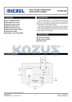 SY100ELT982KCTR datasheet - PECL-TO-CML TRANSLATOR WITH OUTPUT ENABLE
