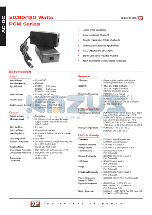 PCM50US05 datasheet - AC-DC Power Supplies