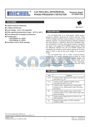 SY100EP140LZCTR datasheet - 3.3V PECL/ECL DIFFERENTIAL PHASE-FREQUENCY DETECTOR