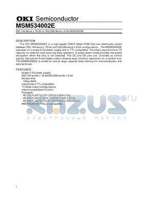 MSM534002E datasheet - 262,144-Word x 16-Bit or 524,288-Word x 8-Bit MASKROM