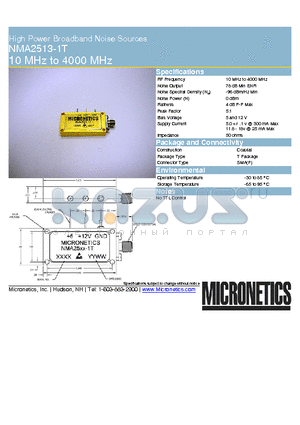 NMA2513-1T datasheet - High Power Broadband Noise Sources 10 MHz to 4000 MHz