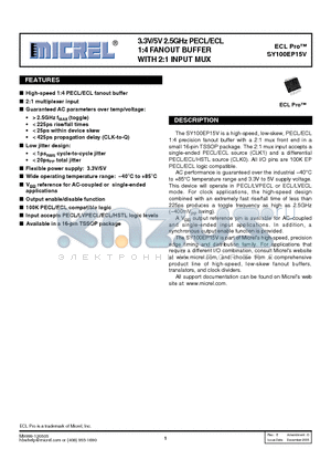 SY100EP15VK4G datasheet - 3.3V / 5V 2.5GHz PECL/ECL 1:4 FANOUT BUFFER WITH 2:1 INPUT MUX