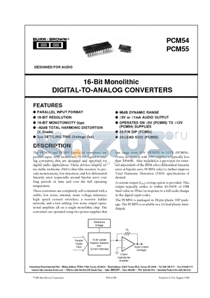 PCM55 datasheet - 16-Bit Monolithic DIGITAL-TO-ANALOG CONVERTERS