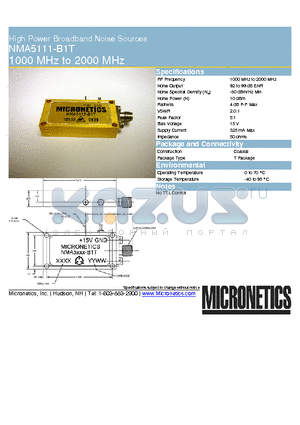 NMA5111-B1T datasheet - High Power Broadband Noise Sources 1000 MHz to 2000 MHz