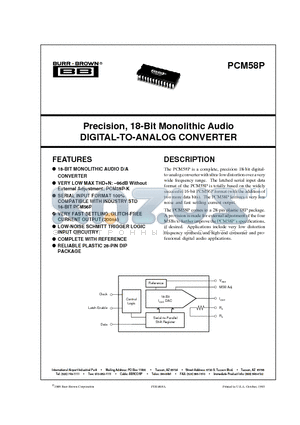 PCM58P datasheet - Precision, 18-Bit Monolithic Audio DIGITAL-TO-ANALOG CONVERTER