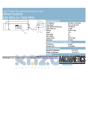 NMA5110-B1M datasheet - High Power Broadband Noise Sources 300 MHz to 1000 MHz