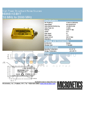 NMA5112-B1T datasheet - High Power Broadband Noise Sources 10 MHz to 2000 MHz