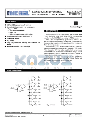 SY100EP210UTC datasheet - 2.5V/3.3V DUAL 1:5 DIFFERENTIAL LVECL/LVPECL/HSTL CLOCK DRIVER