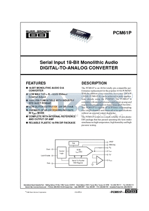 PCM61K datasheet - Serial Input 18-Bit Monolithic Audio DIGITAL-TO-ANALOG CONVERTER