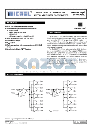 SY100EP210UTGTR datasheet - 2.5V/3.3V DUAL 1:5 DIFFERENTIAL LVECL/LVPECL/HSTL CLOCK DRIVER