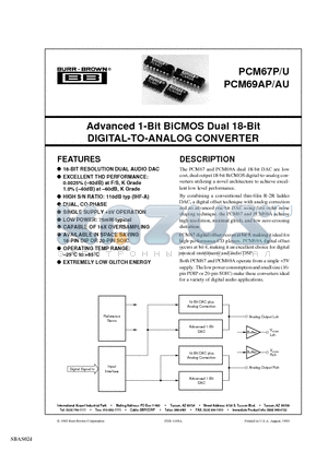 PCM69A datasheet - Advanced 1-Bit BiCMOS Dual 18-Bit DIGITAL-TO-ANALOG CONVERTER