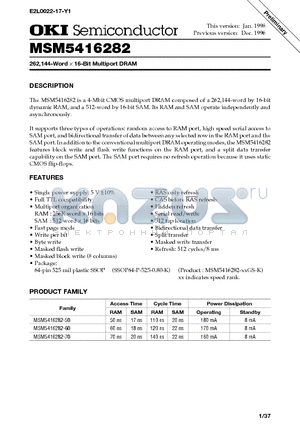 MSM5416282 datasheet - 262,144-Word x 16-Bit Multiport DRAM