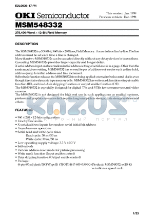 MSM548332 datasheet - 278,400-Word x 12-Bit Field Memory