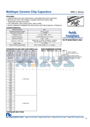 NMC-L datasheet - Multilayer Ceramic Chip Capacitors