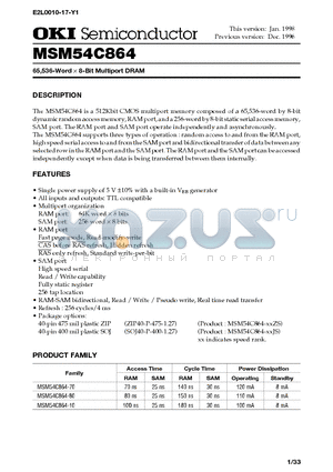 MSM54C864 datasheet - 65,536-Word X 8-Bit Multiport DRAM