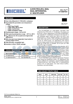 SY100EP56VK4ITR datasheet - 3.3V/5V PECL/ECL 3GHz DUAL DIFFERENTIAL 2:1 MULTIPLEXER