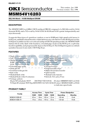 MSM54V16283 datasheet - 262,144-Word x 16-Bit Multiport DRAM