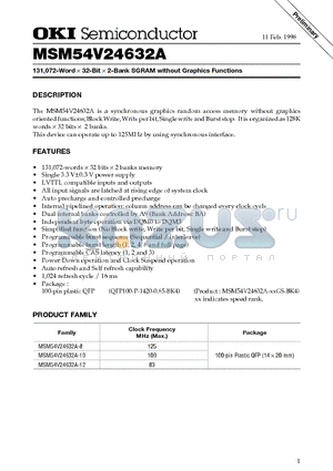 MSM54V24632A datasheet - 131,072-Word x 32-Bit x 2-Bank SGRAM without Graphics Functions