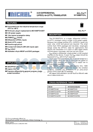 SY100EPT21L datasheet - 3.3V DIFFERENTIAL LVPECL-to-LVTTL TRANSLATOR