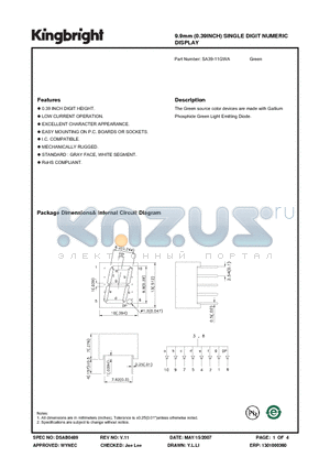 SA39-11GWA datasheet - 9.9mm (0.39INCH) SINGLE DIGIT NUMERIC DISPLAY