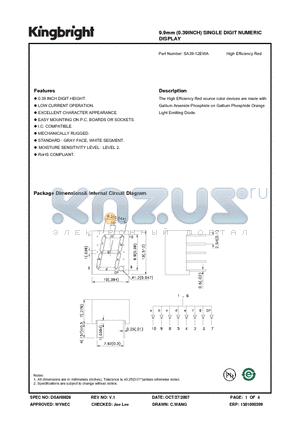 SA39-12EWA datasheet - 9.9mm (0.39INCH) SINGLE DIGIT NUMERIC DISPLAY