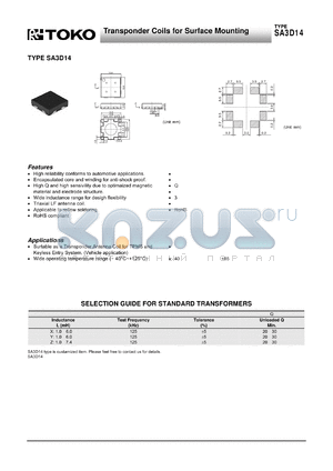 SA3D14 datasheet - Transponder Coils for Surface Mounting
