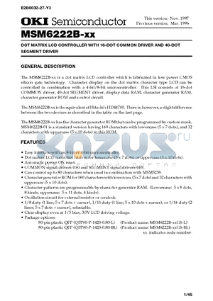 MSM6222 datasheet - DOT MATRIX LCD CONTROLLER WITH 16-DOT COMMON DRIVER AND 40-DOT SEGMENT DRIVER