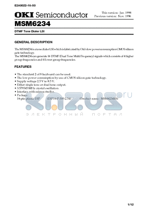 MSM6234RS datasheet - DTMF Tone Dialer LSI