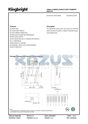 SA40-18EWA datasheet - 100mm (4.0inch) SINGLE DIGIT NUMERIC DISPLAYS