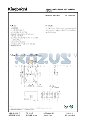 SA40-19EWA datasheet - 100mm (4.0INCH) SINGLE DIGIT NUMERIC DISPLAY