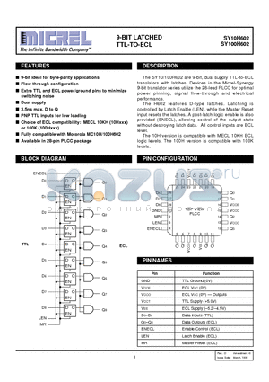 SY100H602JC datasheet - 9-BIT LATCHED