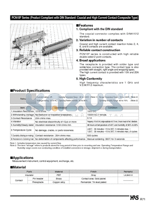 PCN10F-24S-2.54WA datasheet - PCN10F Series (Product Compliant with DIN Standard: Coaxial and High Current Contact Composite Type)