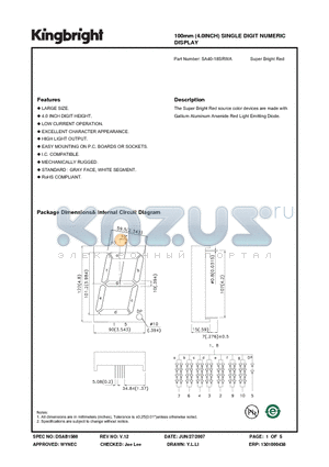 SA40-18SRWA datasheet - 100mm (4.0INCH) SINGLE DIGIT NUMERIC DISPLAY