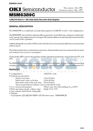 MSM6389C datasheet - 1,048,576-Word x 1-Bit Solid-State Recorder Data Register