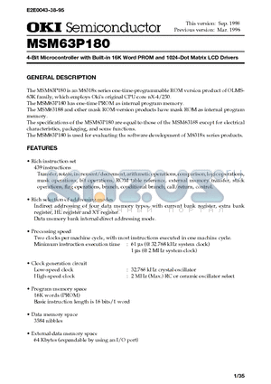 MSM63P180 datasheet - 4-Bit Microcontroller with Built-in 16K Word PROM and 1024-Dot Matrix LCD Drivers