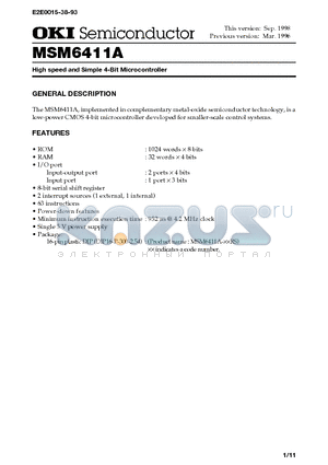 MSM6411A datasheet - High speed and Simple 4-Bit Microcontroller