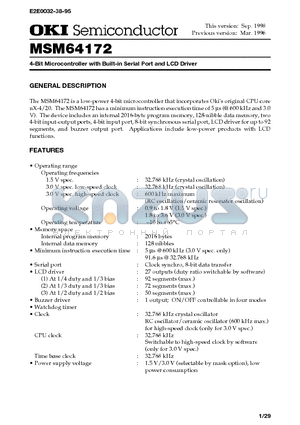 MSM64172 datasheet - 4-Bit Microcontroller with Built-in Serial Port and LCD Driver