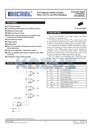 SY100H842LZGTR datasheet - 3.3V SINGLE SUPPLY QUAD PECL-TO-TTL OUTPUT ENABLE