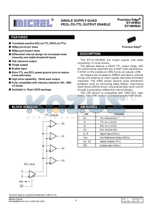 SY100H842ZC datasheet - SINGLE SUPPLY QUAD PECL-TO-TTL OUTPUT ENABLE