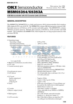 MSM65354 datasheet - 8-Bit Microcontroller with A/D Converter (with LCD Driver)