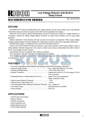 R3131N datasheet - Low Voltage Detector with Built-in Delay Circuit