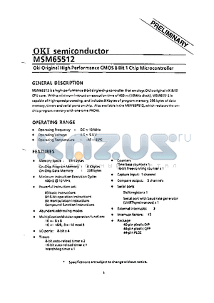 MSM65512 datasheet - Oki Original High Performance CMOS 8 Bit 1 Chip Microcontroller