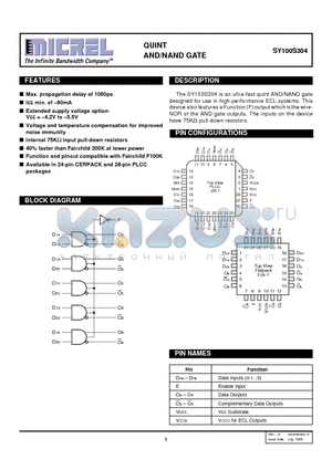 SY100S304JC datasheet - QUINT AND/NAND GATE